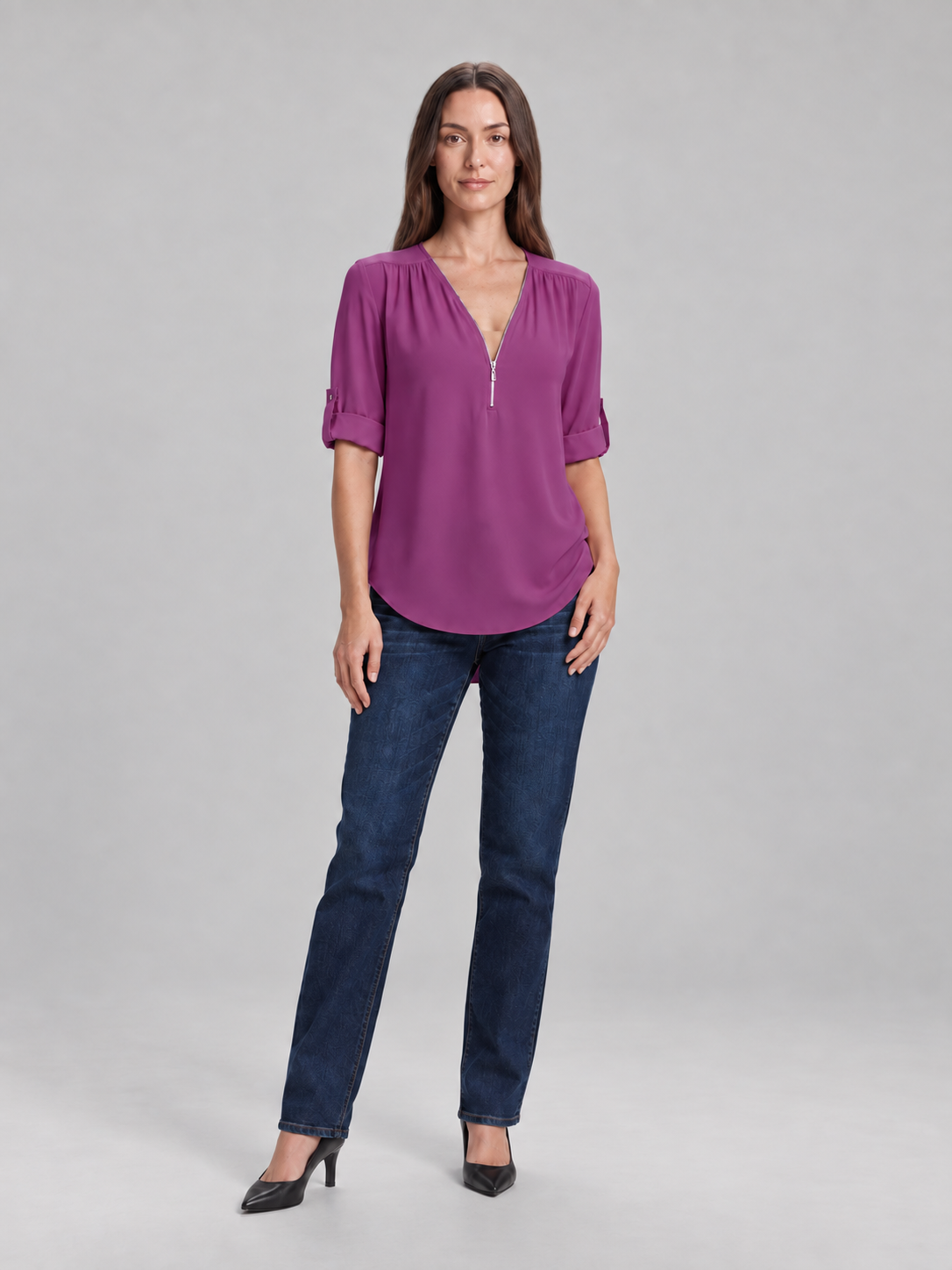 Caroline Zip-Neck Blouse - Clara & Vivian