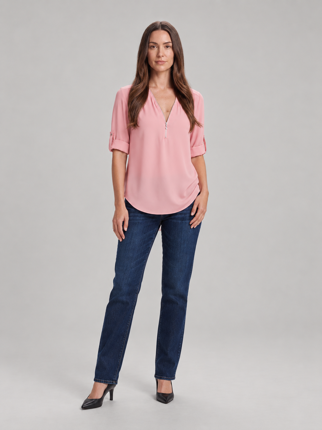 Caroline Zip-Neck Blouse - Clara & Vivian