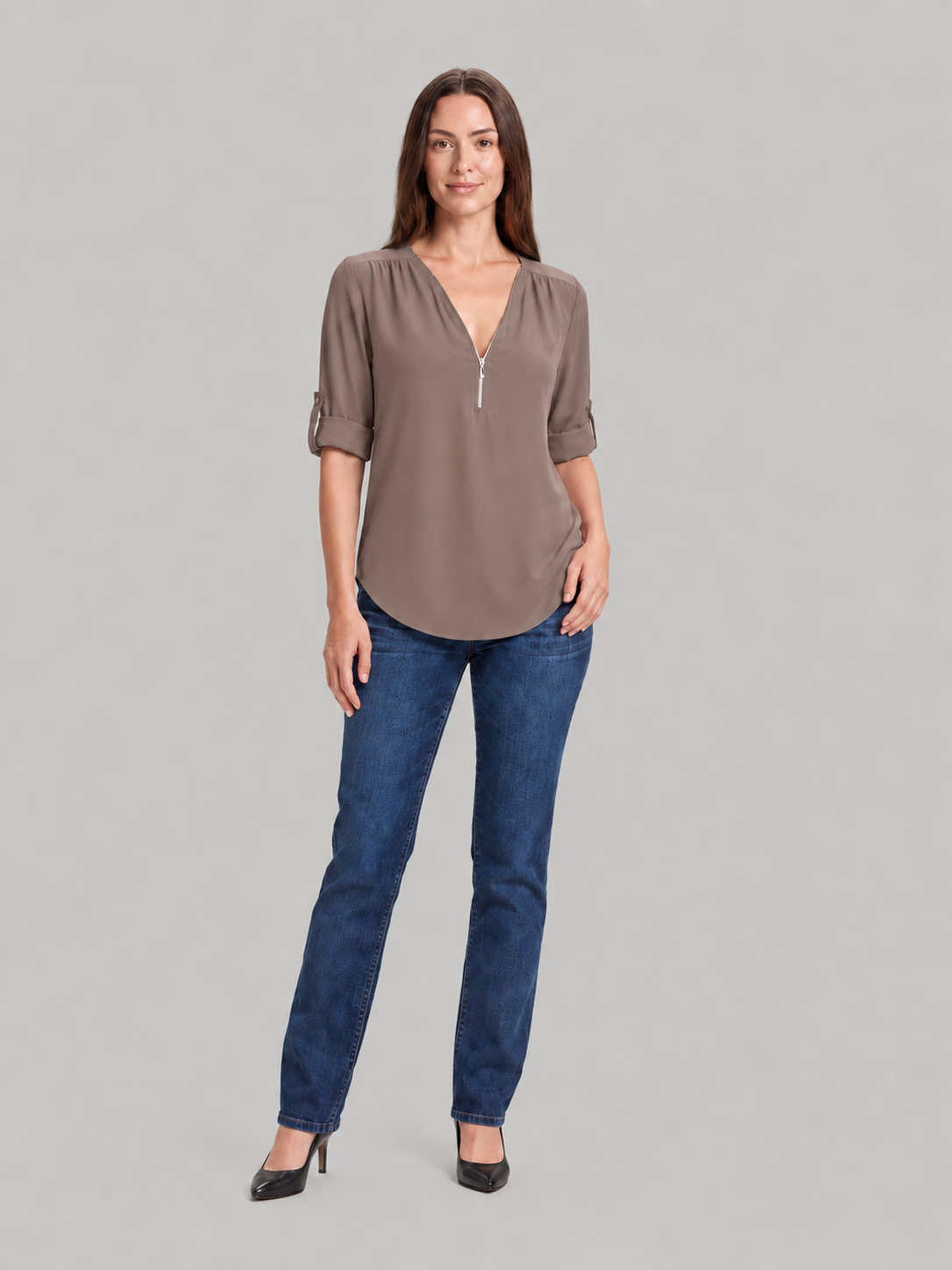 Caroline Zip-Neck Blouse - Clara & Vivian