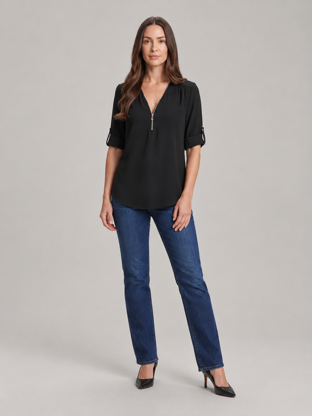 Caroline Zip-Neck Blouse - Clara & Vivian