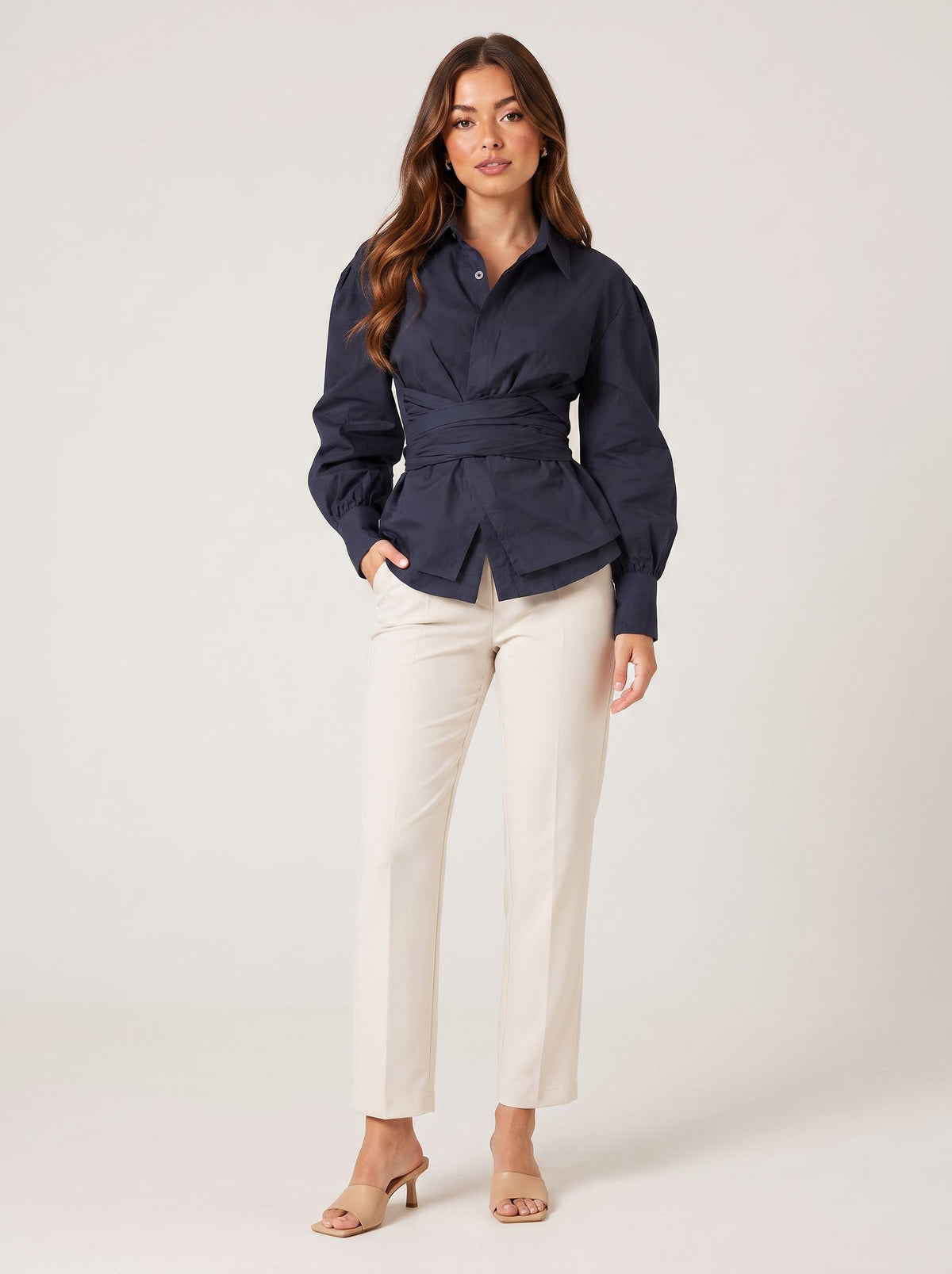 Victoria Tie-Waist Peplum Blouse - Clara & Vivian
