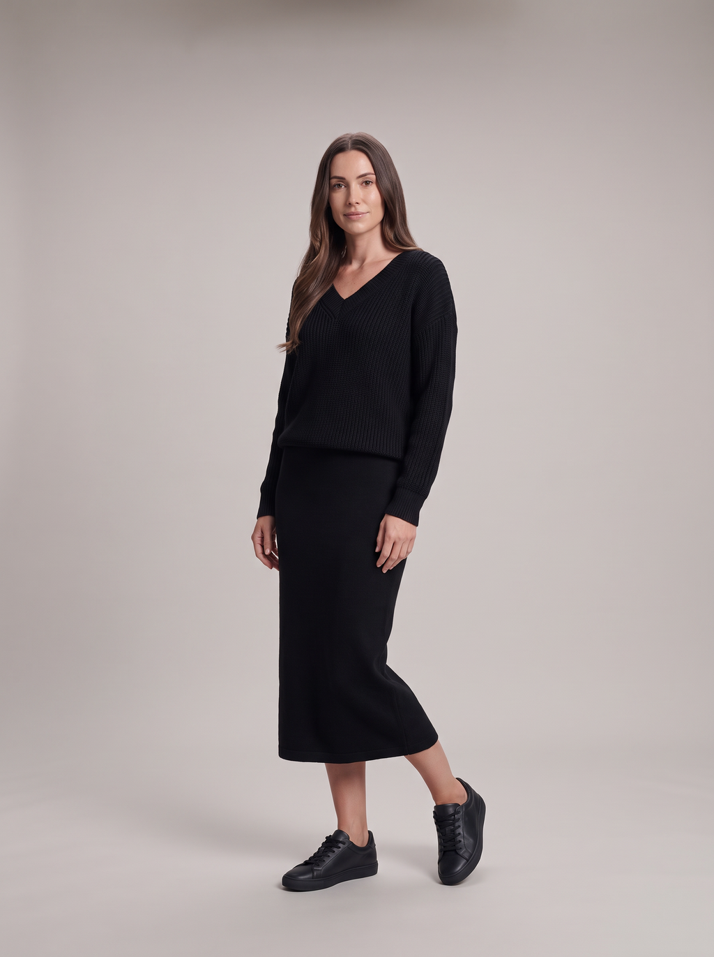 Gebreide set met trui en lange rok voor dames – Wieke