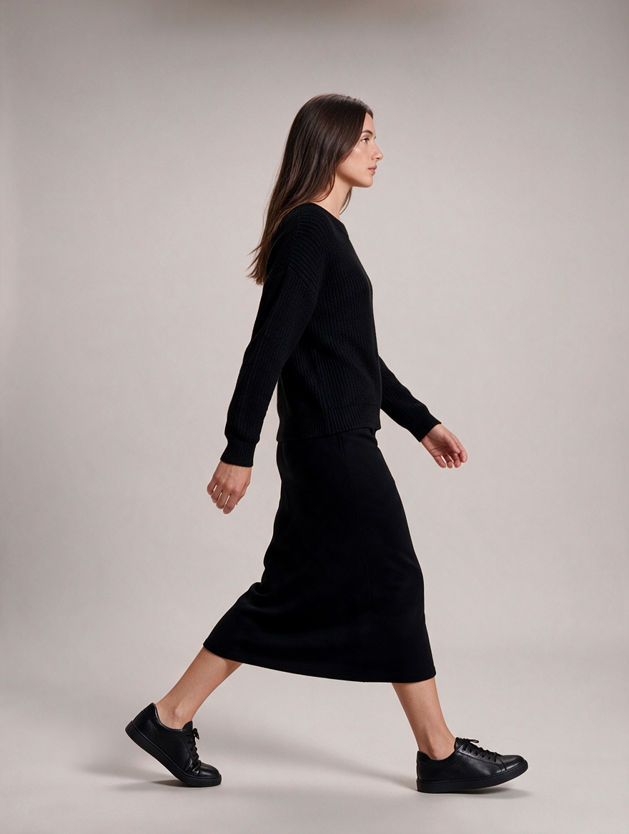 Gebreide set met trui en lange rok voor dames – Wieke