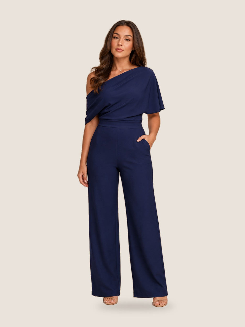 One-shoulder jumpsuit met wijde pijpen voor dames – Giorenna